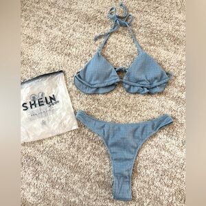 NWOT- SHEIN Dusty Blue Ruffle Bikini Set size medium